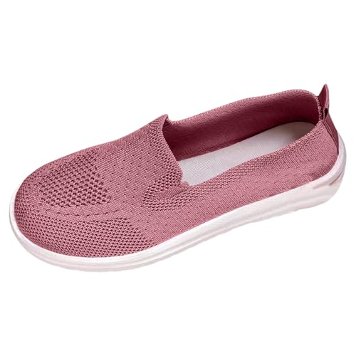 TUDUZ Gestrickte Slipper für Damen Flache Halbschuhe Mesh atmungsaktiv rutschfest leicht Wanderschuhe Bequeme orthopädische Sneakers für berufstätige College Schuhe Damen (Red, 42) von TUDUZ