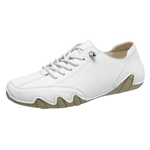 TUDUZ Herren Kunstleder Freizeitschuhe Schnürsystem mit Kontrastnaht rutschfeste Gummisohle Leichte Arbeit Pendeln Sport White gr 47 von TUDUZ