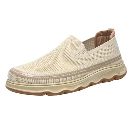 TUDUZ Herren Mesh Slip-On Sneaker Atmungsaktives Strickgewebe Profilierte Plateausohle Freizeit-Wanderschuhe Leichte Rutschfester Arbeits täglichen Gebrauch (Beige, 42) von TUDUZ