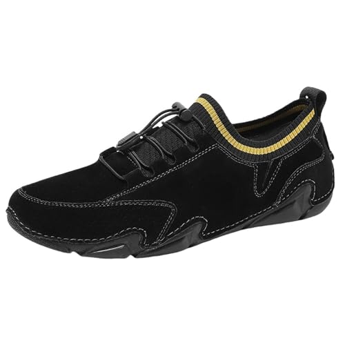 TUDUZ Herren Outdoor Loafer Schuhe Casual Dress Handmade Driving Comfort Fashion Bootsschuh Basics Herren Schuhe Stilvoll Sneaker Knit-Socken Design Wildlederoptik (Black, 45) von TUDUZ