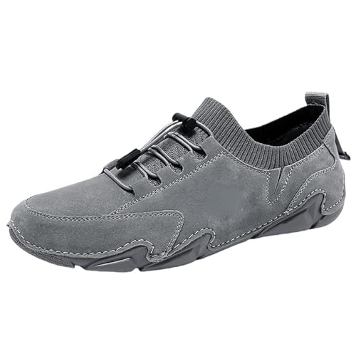 TUDUZ Herren Outdoor Loafer Schuhe Casual Dress Handmade Driving Comfort Fashion Bootsschuh Basics Herren Schuhe Stilvoll Sneaker Knit-Socken Design Wildlederoptik (Grey, 42) von TUDUZ