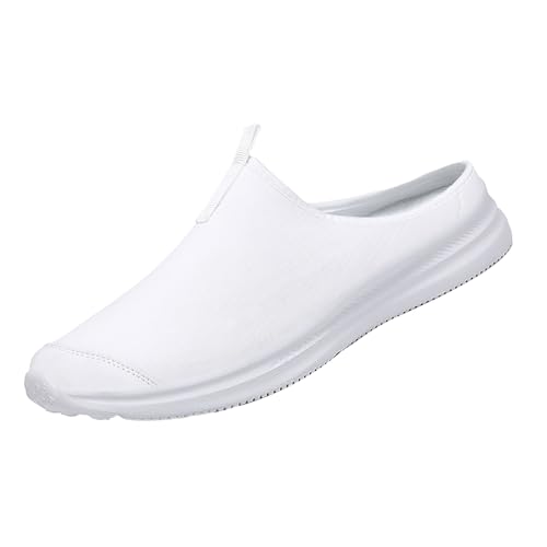 TUDUZ Herren Slip-On Sneaker mit Gummisohle Retro-Design Schuhe leichte und einfache Freizeitschuhe weiche Sohle Halb Slip auf Herrenschuhe Sneaker (White, 40) von TUDUZ