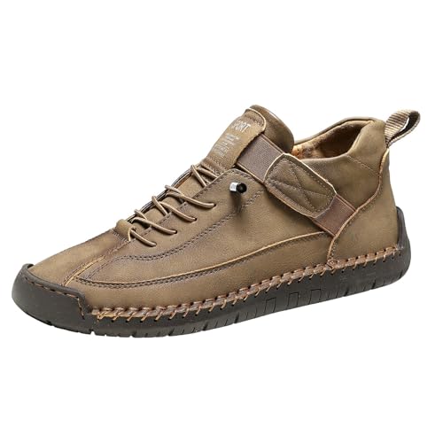 TUDUZ Herren Sneaker Handgefertigte Freizeitschuhe mit Perforierter Sohle Herren Lederschuhe Casual Formal Driving (Khaki, 47) von TUDUZ