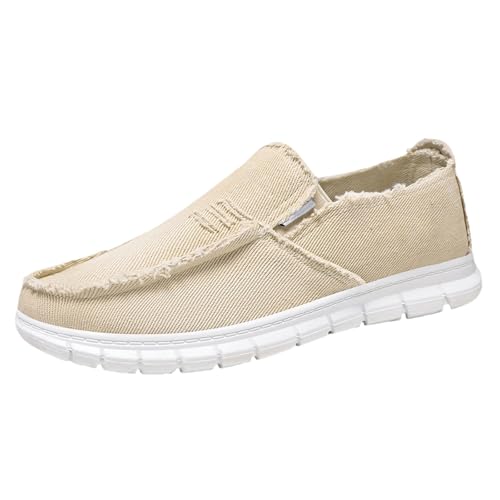 TUDUZ Kann ganze Jahr über getragen Werden Herrenschuhe aus Stoff mit Steigbügel lässig bequem flach einfache Freizeitschuhe mit weicher Sohle Trainer Schuhe Herren Canvas-Material (Beige, 43) von TUDUZ