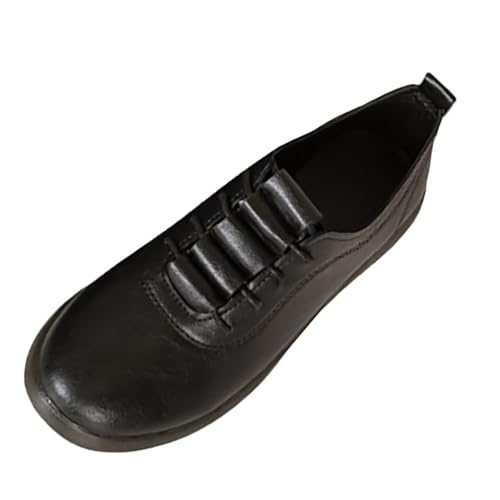 TUDUZ Klassische Damen Schnürschuhe Lederoptik Flache Sohle Vielseitige Dicke Sohle runde Zehenpartie rutschfest atmungsaktiv Freizeitschuhe Damenschuhe (Black, 40) von TUDUZ