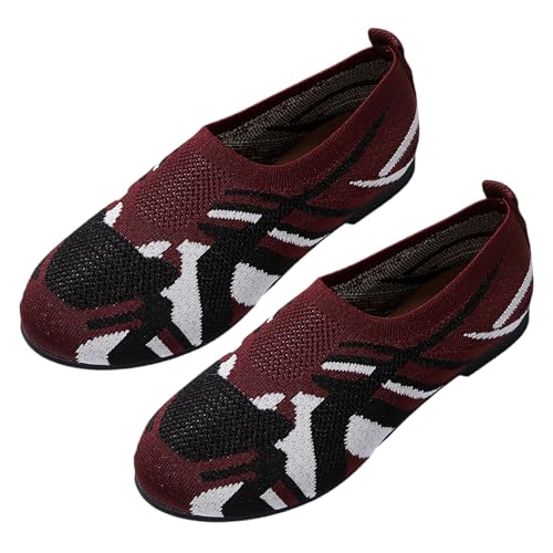 TUDUZ Knit Mesh Hausschuhe Atmungsaktive Slipper mit Muster Damen Fly Weave Leichte Freizeitschuhe Sportliche Laufschuhe für Damen Red gr 37 von TUDUZ