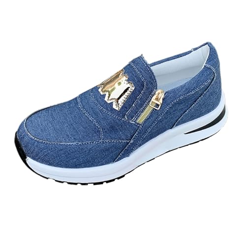 TUDUZ Lässige Winter-Isolationssneaker mit Plateausohle, die weich, bequem und atmungsaktiv ist Damen Plateau-Sneaker Slip-On Design lässig bequem Sport Casual Schuhe (Blue, 42) von TUDUZ