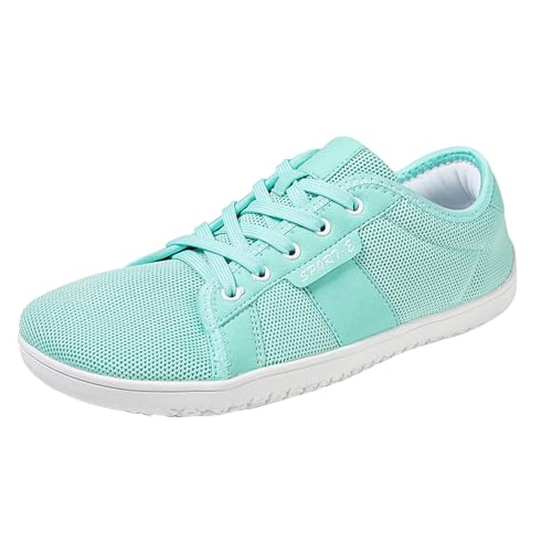 TUDUZ Mesh Sneaker Atmungsaktive Laufschuhe Leichte Sportschuhe mit Schnürung Unisex Frühling und Breiter Barfuß Radfahren Fliegen Gewebte Leinwand Bergsteigen Wandern Freizeitschuhe (Light Blue, 47) von TUDUZ