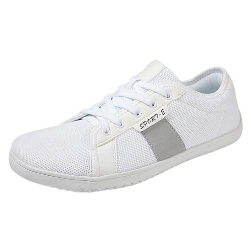 TUDUZ Mesh Sneaker Atmungsaktive Laufschuhe Leichte Sportschuhe mit Schnürung Unisex Frühling und Breiter Barfuß Radfahren Fliegen Gewebte Leinwand Bergsteigen Wandern Freizeitschuhe (White, 38) von TUDUZ