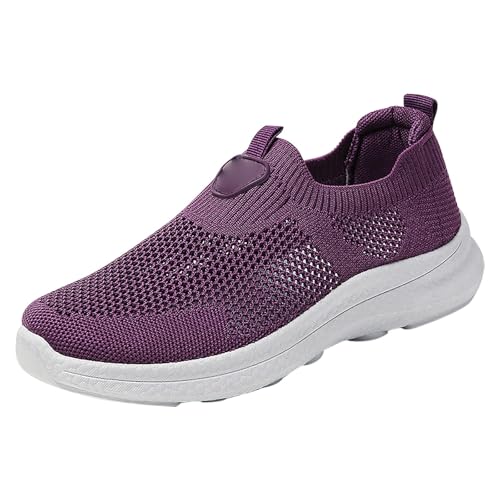 TUDUZ Orthopädische Damenschuhe, atmungsaktive Slip-On-Sneakers lässig leicht bequem mit Fußgewölbeunterstützung für Outdoor-Walking-Sportarten Damenschuhe (Purple, 40) von TUDUZ