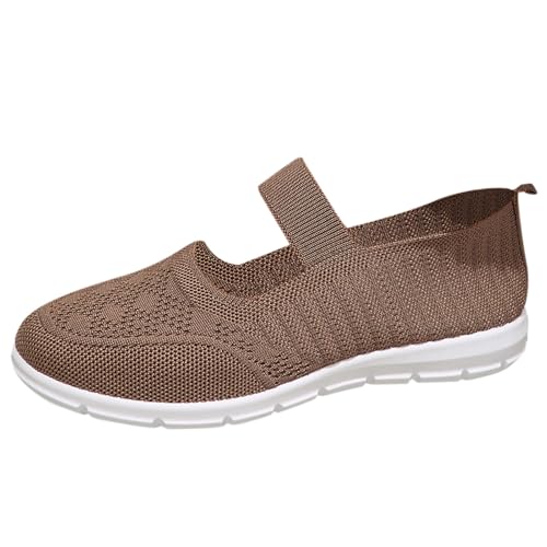 TUDUZ Orthopädische Wanderschuhe für Damen 2025 Damenschuhe Gewebte orthopädische atmungsaktive Wanderschuhe rutschfeste Slip-On-Schuhe mit Fußgewölbeunterstützung Leopard Damenschuhe (Brown, 42) von TUDUZ