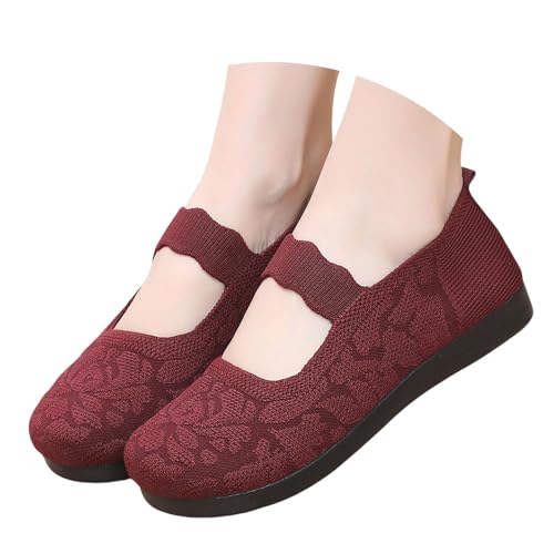 TUDUZ PAGIRS Damen Strick-Ballerinas Atmungsaktiv Elastisch Freizeitschuhe Polyurethan Damenschuhe Red gr 39 von TUDUZ
