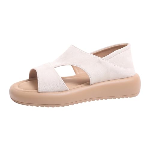 TUDUZ Plateau-Sandalen mit dicker Sohle für Damen Strandmode-Schuhe mit flachem Absatz für Damen Weich und leicht (Beige, 34) von TUDUZ