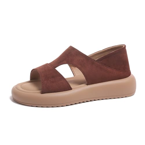 TUDUZ Plateau-Sandalen mit dicker Sohle für Damen Strandmode-Schuhe mit flachem Absatz für Damen Weich und leicht (Brown, 38) von TUDUZ