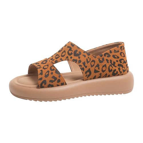 TUDUZ Plateau-Sandalen mit dicker Sohle für Damen Strandmode-Schuhe mit flachem Absatz für Damen Weich und leicht (Coffee, 36) von TUDUZ