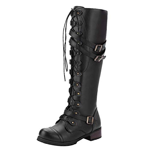 TUDUZ Schnürstiefel Damen Steampunk Gothic Vintage Style Retro Punk Schnalle Militär Kampfstiefel von TUDUZ