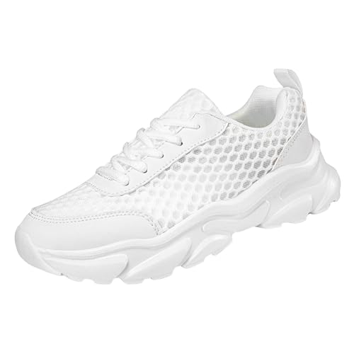 TUDUZ Sneaker Mesh Atmungsaktiv Plateausohle Outdoor Hohl Bequem Sport Casual Schuhe Damenschuhe 43 (White, 43) von TUDUZ