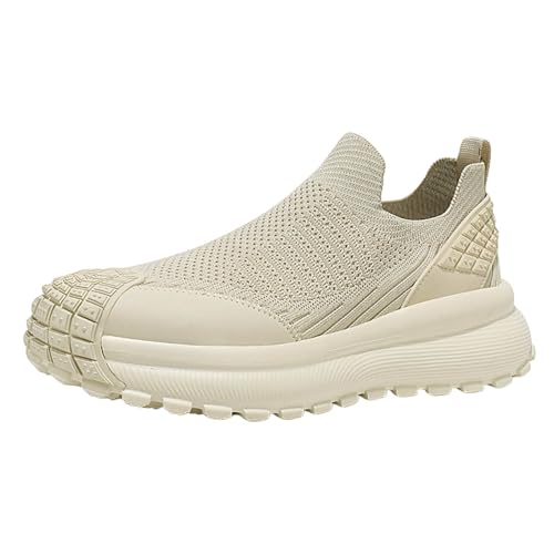 TUDUZ Sneaker Strick-Slip-On Plateau-Sohle Herren Freizeitschuhe Leichte Bequeme Schuhe mit Dicker Sohle Mesh Freizeitschuhe Herren Schuhe 42 (Beige, 41) von TUDUZ