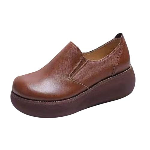 TUDUZ Sport Damen Sneaker Flache Form Komfort-Design Lederschuhe Einfarbige atmungsaktiveCasual Damenschuhe Sneaker Faulenzer (Brown, 40) von TUDUZ