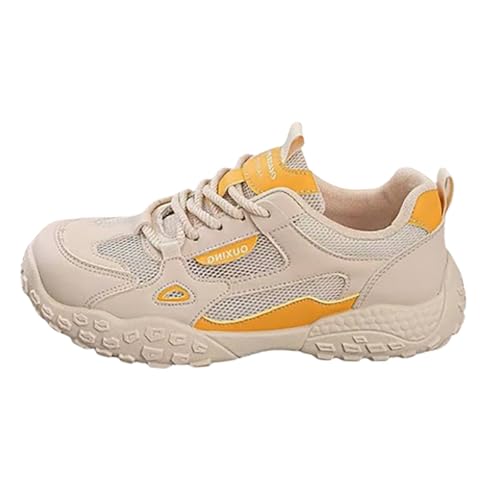 TUDUZ Sportschuhe Leichte Mesh-Sneaker Atmungsaktiv Runde Zehenpartie rutschfest weiche Unterseite Fliegende gewebte Mesh-Sneaker Fitness Schuhe Damen (Yellow, 40) von TUDUZ