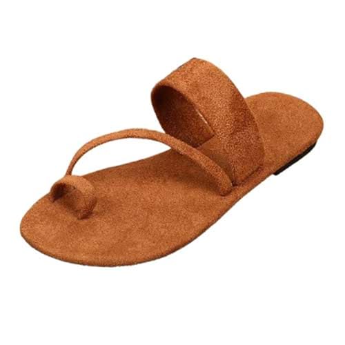 TUDUZ Strand Strand Sandalen für Damen lässige Urlaub Hausschuhe Badezimmer Flip Flops Flanell flache Sandalen Brown gr 43 von TUDUZ