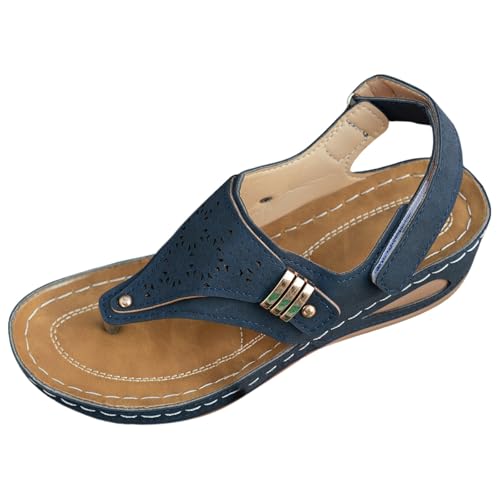 TUDUZ Zehentrenner mit Perforiertem Design Elegante Damen Pantoletten leicht Strand Sandalen Komfort lässiger offene Zehenpartie Atmungsaktiv SFlip-Flops Dark Blue gr 41 von TUDUZ