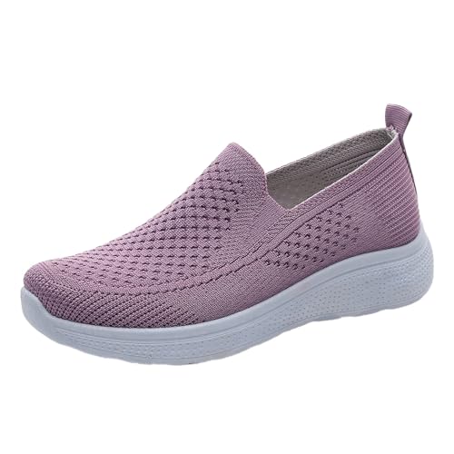 TUDUZ bequem Arbeitsspeicher leicht flach Loafer Mama-Schuhe Damen Slipper aus Mesh-Strick flach weiche Sohle Wanderschuhe rutschfest atmungsaktiv sportlich (Purple, 37) von TUDUZ
