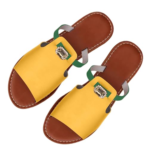 TUDUZ grün Damen Sandalen mit Kristallverzierung Flache Pantoletten Schwarz mit Strassstein-Detail Kontrastnaht Outdoor Freizeit Yellow gr 38 TUDUZ grün Damen Sandalen mit Kristallverzierung Flache Pantoletten Schwarz mit Strassstein-Detail Kontrastnaht Outdoor Freizeit Yellow gr 38 von TUDUZ