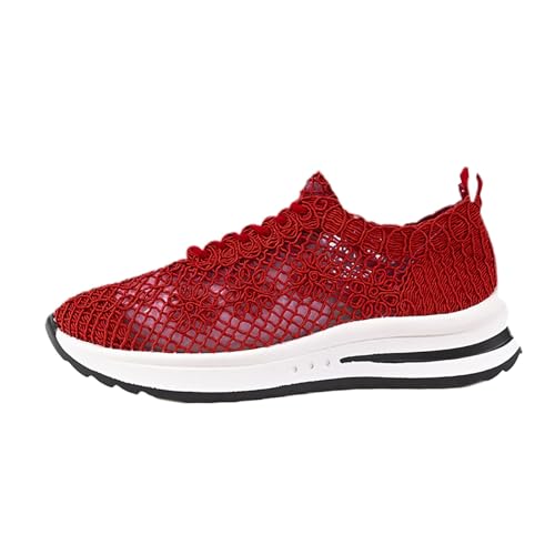TUDUZ kunstvoll gewebtes Muster Atmungsaktive Mesh-Sneaker Gestricktes Netzgewebe Plateau-Laufsohle Hanfseil gewebte Freizeitschuhe Casual Bequeme Schleicher 1 (Red, 40) von TUDUZ