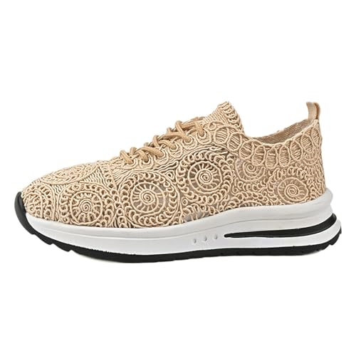 TUDUZ kunstvoll gewebtes Muster Atmungsaktive Mesh-Sneaker Gestricktes Netzgewebe Plateau-Laufsohle Hanfseil gewebte Freizeitschuhe Casual Bequeme Schleicher 2 (Beige, 41) von TUDUZ