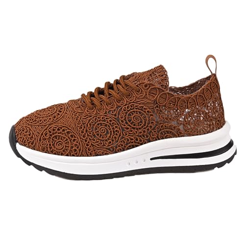 TUDUZ kunstvoll gewebtes Muster Atmungsaktive Mesh-Sneaker Gestricktes Netzgewebe Plateau-Laufsohle Hanfseil gewebte Freizeitschuhe Casual Bequeme Schleicher 2 (Brown, 42) von TUDUZ