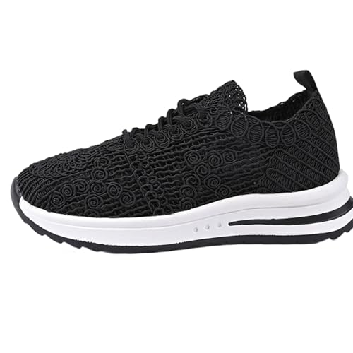 TUDUZ kunstvoll gewebtes Muster Atmungsaktive Mesh-Sneaker Gestricktes Netzgewebe Plateau-Laufsohle Hanfseil gewebte Freizeitschuhe Casual Bequeme Schleicher 3 (Black, 43) von TUDUZ