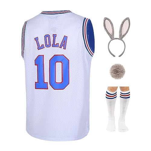 TUEIKGU #10 Lola Space 2 Movie Basketball Trikot für Herren mit Kopfreifen & Socken XS-3XL, Weißes Paket, L von TUEIKGU