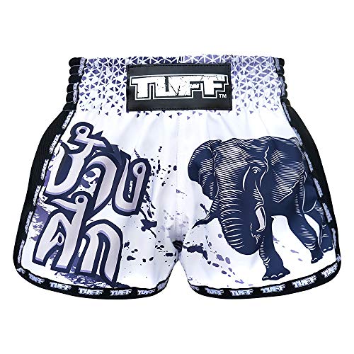 TUFF Sport Retro Muay Thai Boxshorts Kampfsport Kleidung Training Gym Trunks Klassisch Slim Cut, Tuf-mrs203-weiß, Groß von TUFF