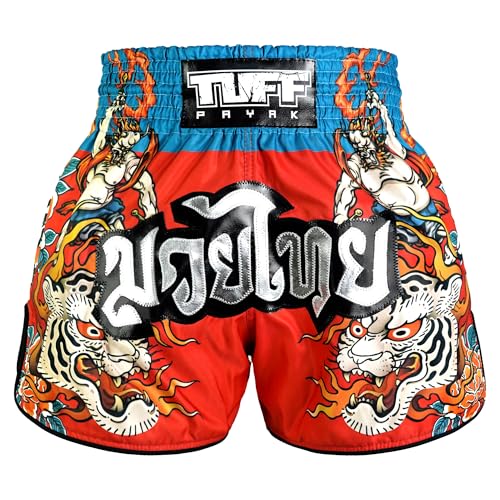 TUFFPAYAK Muay Thai Boxen Shorts MMA Training Kickboxen Trunks Retro Shorts, TPY-rms002-rot, Groß von TUFFPAYAK
