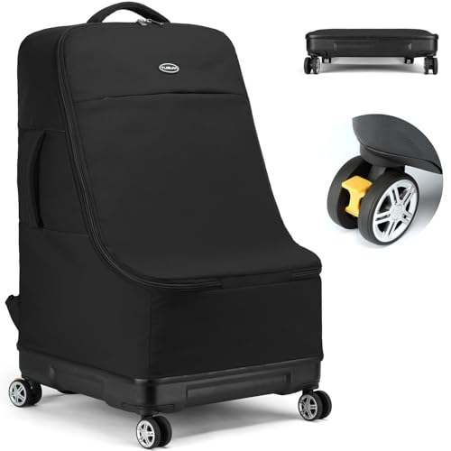 TUGUAN Autositz Reisetasche für Flugzeug mit Rollen, Faltbare Kindersitz Transporttasche Robuste Kinderautositz Rucksack mit Hartem Boden & Schultergurten für Autokindersitze und Kinderwägen, Schwarz von TUGUAN