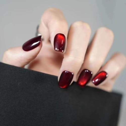 Rote künstliche Nägel, quadratisch, glänzendes rotes Katzenaugen-Design, kurze Länge mit Klebstoff, vollständige Abdeckung, langlebig, zum Aufkleben, abnehmbar, DIY-Nagelkunst, Geschenke für Frauen Rote künstliche Nägel, quadratisch, glänzendes rotes Katzenaugen-Design, kurze Länge mit Klebstoff, vollständige Abdeckung, langlebig, zum Aufkleben, abnehmbar, DIY-Nagelkunst, Geschenke für Frauen von TUHOWEWZ