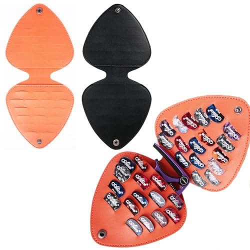 2 x Gitarrenplektren-Halter für Akustik-, E-Gitarre, Bass-Plektren, Aufbewahrungstasche, Organizer, PU-Leder, für 32 Packungen von TUICARE