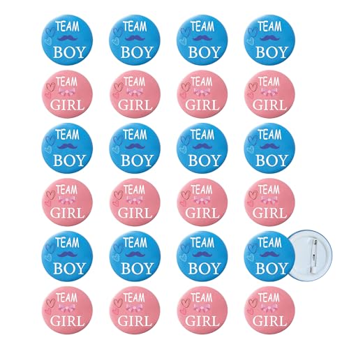 TUKEVA 24 Stück Pin Abzeichen Rund Pinback Gender Reveal Buttons Pins Gender Reveal Party deko Buttons Boy Girl Pinback Button Pins Badge Geschlecht Offenbar Button Party Dekoration (Blau Und Rosa) von TUKEVA