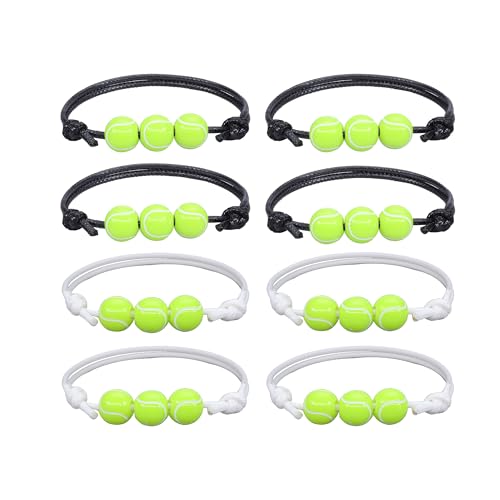 TUKEVA 8 Stück Armband tennisball Verstellbares Tennis Perlen Armband Sport-Themen-Charm-Armbänder Armband Einstellbar Kordel Geflochtenes für Teens Studenten Erwachsene Outdoor Geschenk (Grün) von TUKEVA