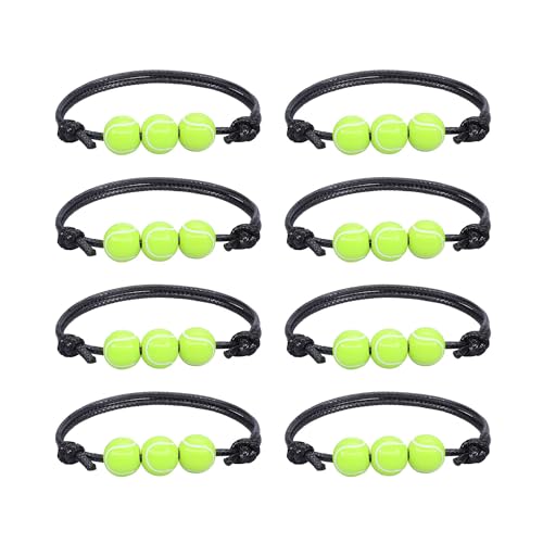 TUKEVA 8 Stück Armband tennisball Verstellbares Tennis Perlen Armband Sport-Themen-Charm-Armbänder Einstellbar Kordel Geflochtenes für Teens Erwachsene Outdoor Geschenk (Schwarz) von TUKEVA