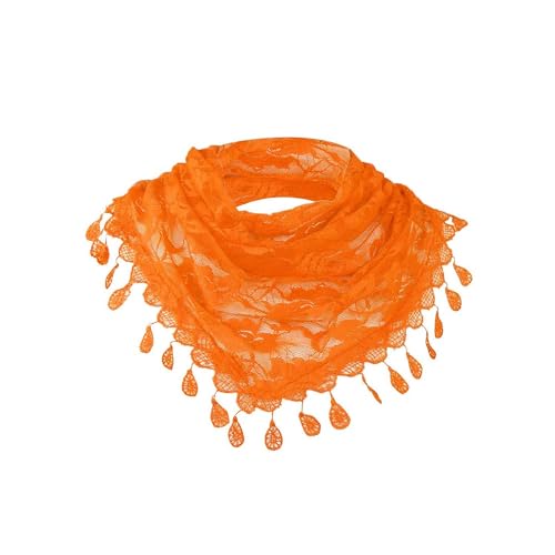 TUKEVA Spitze Mantilla Schleier Stola mit Quaste Schwarz wunderschöner Blumenschleier für Kopfbedeckung Spitzen Schal weich bequem schönes Blumenmuster für Hochzeit Haarschmuck Party (Orange) von TUKEVA