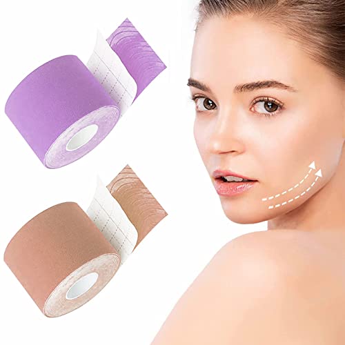 Face Lifting Tape,Anti-Wrinkle Patches,Wrinkles Schminkles,Myofasziales Gesichtstraffungsband,Multifunktional Face Tape,Anti-Falten Patches,Facial Patches,Wrinkle Patch,2,5cm*5m,2 Pcs,Lila+Hautfarben von TUKNON