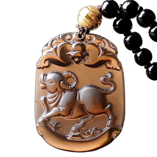 Halskette, Feng Shui Obsidian Halskette Chinesisches Tierkreiszeichen Tier Anhänger Halskette Feng Shui Halskette for Frauen Amulett Reichtum Gute Kristall Halskette Talisman Stein Lange Kette Halsket von TUKRPQMRI