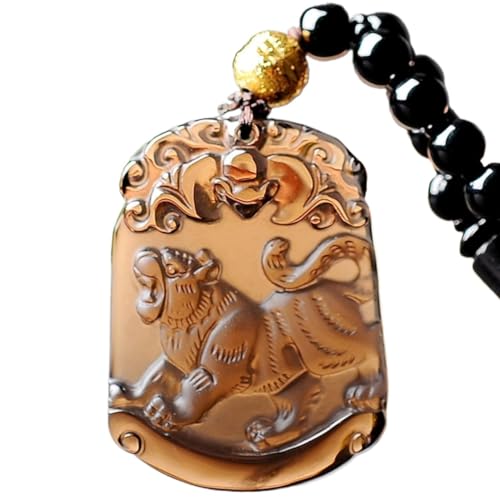 Halskette, Feng Shui Obsidian Halskette Chinesisches Tierkreiszeichen Tier Anhänger Halskette Feng Shui Halskette for Frauen Amulett Reichtum Gute Kristall Halskette Talisman Stein Lange Kette Halsket von TUKRPQMRI