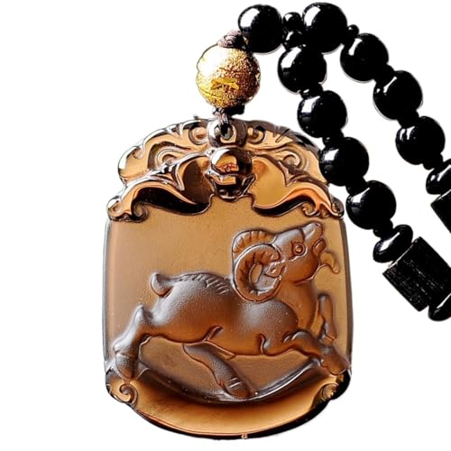 Halskette, Feng Shui Obsidian Halskette Chinesisches Tierkreiszeichen Tier Anhänger Halskette Feng Shui Halskette for Frauen Amulett Reichtum Gute Kristall Halskette Talisman Stein Lange Kette Halsket von TUKRPQMRI