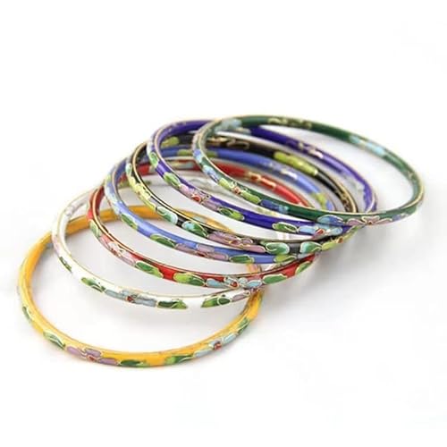 TUKRPQMRI Bunte Cloisonné Filigrane Emaille Dünne Armreifen for Damen Handwerk Ethnische Vintage Armbänder Schmuck Mode-Accessoires Geschenk/144(Mixed 7 color (7 pcs)) von TUKRPQMRI