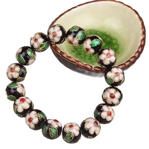 TUKRPQMRI Cloisonné Filigran Stretch 12mm Runde Perlen Armbänder for Frauen Ethno Emaille Elastischer Armreif Individuelle Länge/310(Black,Custom Length) von TUKRPQMRI