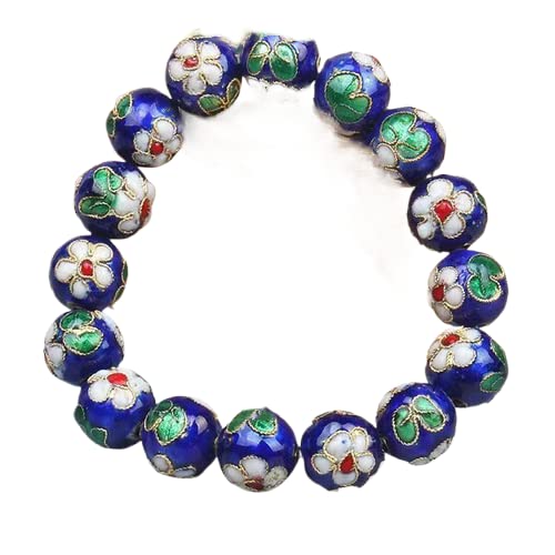 TUKRPQMRI Cloisonné Filigran Stretch 12mm Runde Perlen Armbänder for Frauen Ethno Emaille Elastischer Armreif Individuelle Länge/310(Blue,Custom Length) von TUKRPQMRI