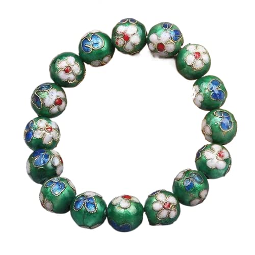 TUKRPQMRI Cloisonné Filigran Stretch 12mm Runde Perlen Armbänder for Frauen Ethno Emaille Elastischer Armreif Individuelle Länge/310(Green,Custom Length) von TUKRPQMRI